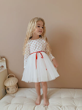 Love - Ekru Kalpli Uzun Kollu Tütü Etekli Elbise