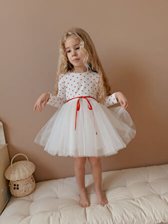 Love - Ekru Kalpli Uzun Kollu Tütü Etekli Elbise