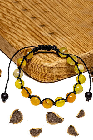 Sertifikalı Açık Turuncu Akik Taşı Bileklik - Makrome