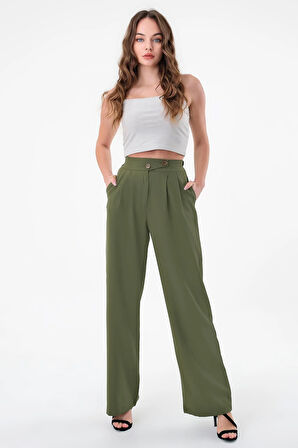 Kadın Haki Kore Model Palazzo Pantolon