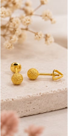 22 Ayar Altın 1 Gram 4mm Simli Top Küpe