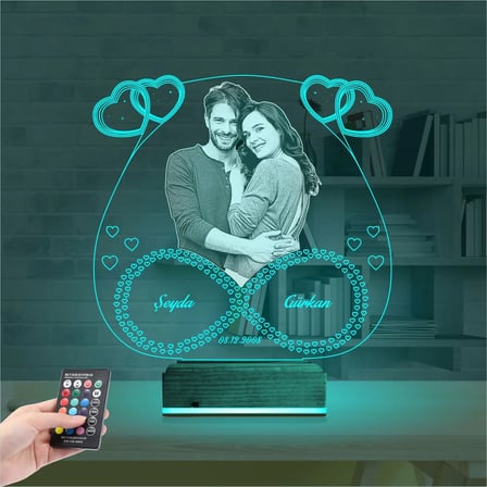 Kalp Sevgiliye Hediye Fotoğraflı 3D Lamba - Masa Gece Lambası
