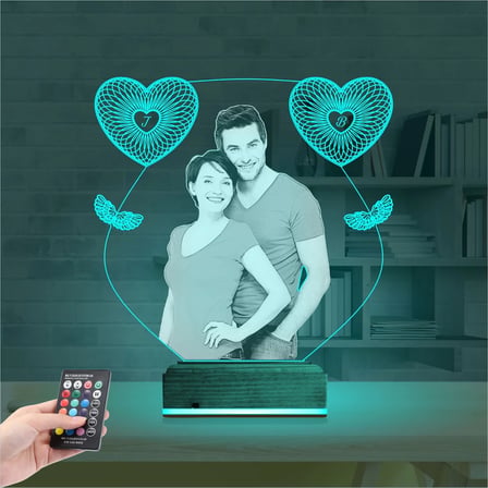 Kalp Melek Sevgiliye Hediye Fotoğraflı 3D Lamba - Masa Gece Lambası