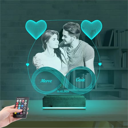 Kalp Sevgiliye Hediye Fotoğraflı 3D Lamba - Masa Gece Lambası