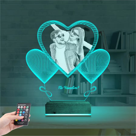 Kalp Sevgiliye Hediye Fotoğraflı 3D Lamba - Masa Gece Lambası