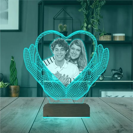 Kalp El Sevgiliye Hediye Fotoğraflı 3D Lamba - Masa Gece Lambası