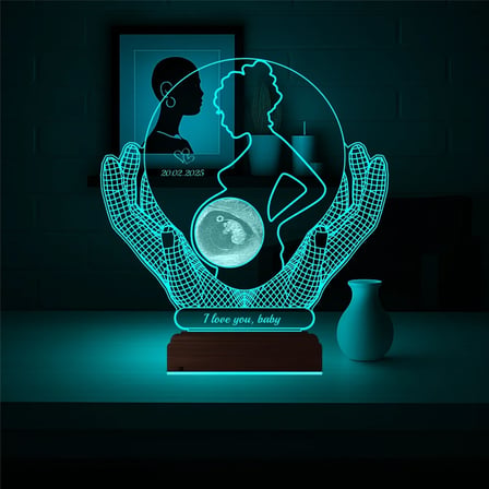 Ultrason Anneye Hediye Fotoğraflı 3D Lamba - Masa Gece Lambası