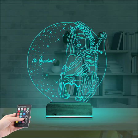 Adalet Kadın Hukuk Avukat Kişiye Özel 3D Lamba - Masa Gece Lambası