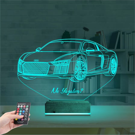 Spor Araba Audi Kişiye Özel 3D Lamba - Masa Gece Lambası