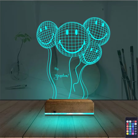 Balon Smile Doğum Günü Kişiye Özel 3D Lamba - Masa Gece Lambası