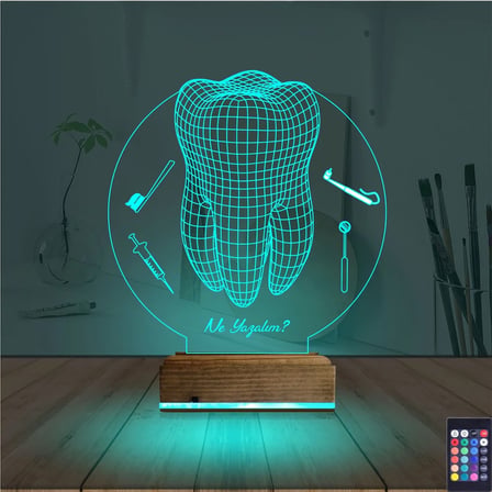 Diş Hekimi Hediye Kişiye Özel 3D Lamba - Masa Gece Lambası
