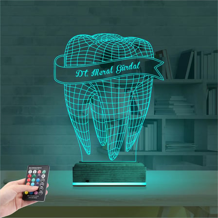 Diş Hekimi Hediye Kişiye Özel 3D Lamba - Masa Gece Lambası