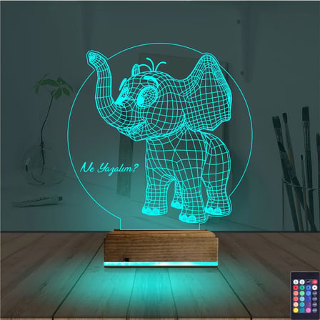 Fil Çocuk Odası Hediye Kişiye Özel 3D Lamba - Masa Gece Lambası