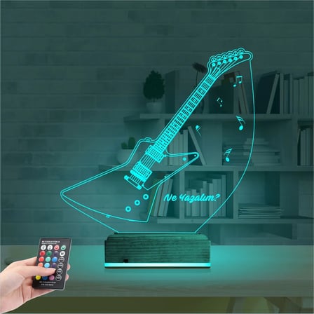Elektro Gitar Müzik Kişiye Özel 3D Lamba - Masa Gece Lambası