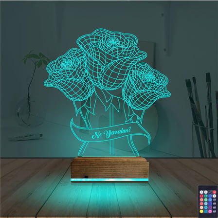 Sevgiliye Gül Kişiye Özel 3D Lamba - Masa Gece Lambası