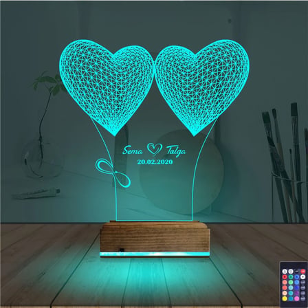 Kalp Sevgiliye Hediye Kişiye Özel 3D Lamba - Masa Gece Lambası