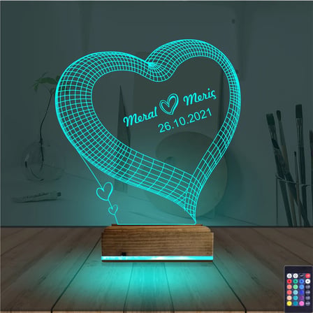 Kalp Sevgiliye Hediye Kişiye Özel 3D Lamba - Masa Gece Lambası