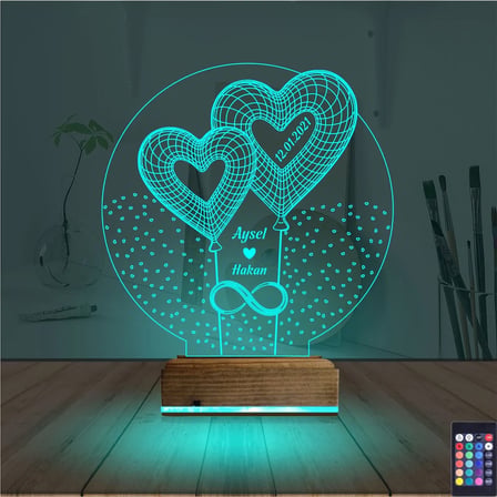 Kalp Sevgiliye Hediye Kişiye Özel 3D Lamba - Masa Gece Lambası