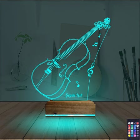 Keman Müzik Enstrüman Kişiye Özel 3D Lamba - Masa Gece Lambası