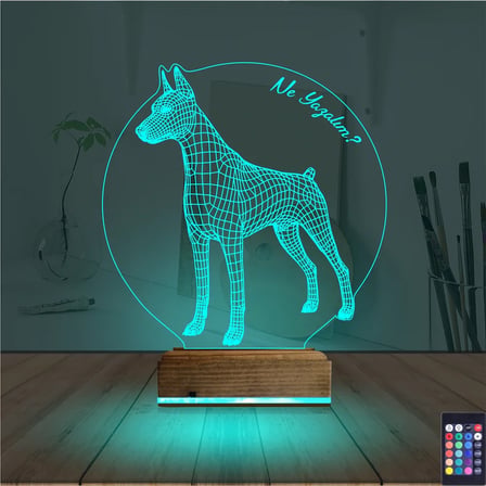 Köpek Doberman Kişiye Özel 3D Lamba - Masa Gece Lambası