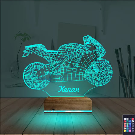 Motosiklet Yarış Motoru Kişiye Özel 3D Lamba - Masa Gece Lambası