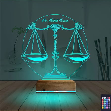 Avukat Hukuk Terazi Kişiye Özel 3D Lamba - Masa Gece Lambası