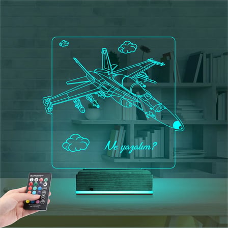 Savaş Uçağı Pilot Kişiye Özel 3D Lamba - Masa Gece Lambası