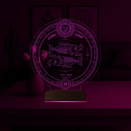 Astroloji Balık Burcu Kişiye Özel 3D Lamba - Masa Gece Lambası