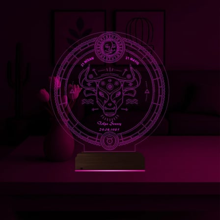 Astroloji Boğa Burcu Kişiye Özel 3D Lamba - Masa Gece Lambası