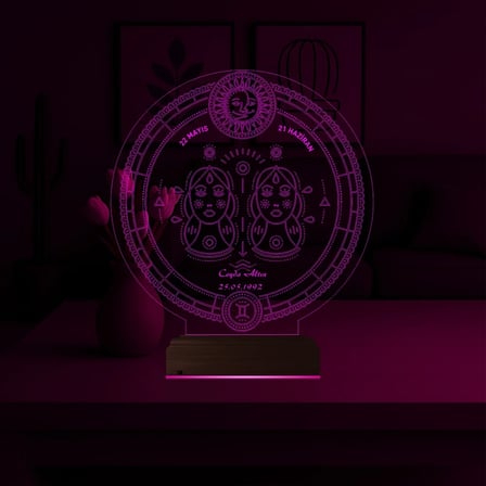 Astroloji İkizler Burcu Kişiye Özel 3D Lamba - Masa Gece Lambası