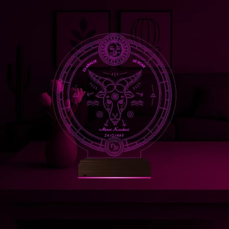 Astroloji Oğlak Burcu Kişiye Özel 3D Lamba - Masa Gece Lambası