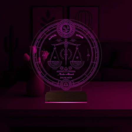 Astroloji Terazi Burcu Kişiye Özel 3D Lamba - Masa Gece Lambası