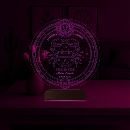 Astroloji Yengeç Burcu Kişiye Özel 3D Lamba - Masa Gece Lambası