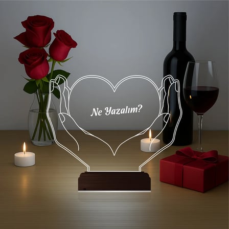 Kalp Sevgiliye Hediye Kişiye Özel 3D Lamba - Masa Gece Lambası