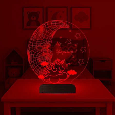 Ay Dede Unicorn Çocuk Odası Kişiye Özel 3D Lamba - Masa Gece Lambası