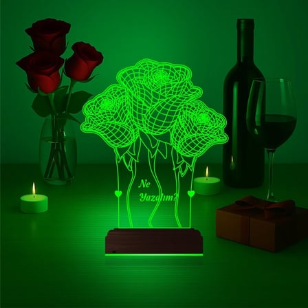 Sevgiliye Hediye Gül Demeti Kişiye Özel 3D Lamba - Masa Gece Lambası