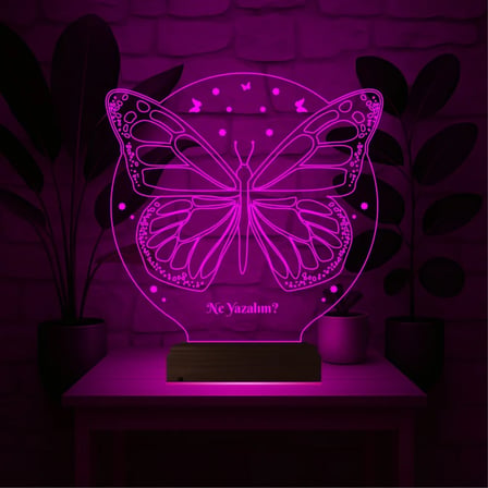 Sevgiliye Hediye Kelebek Tasaırm Kişiye Özel 3D Lamba - Masa Gece Lambası