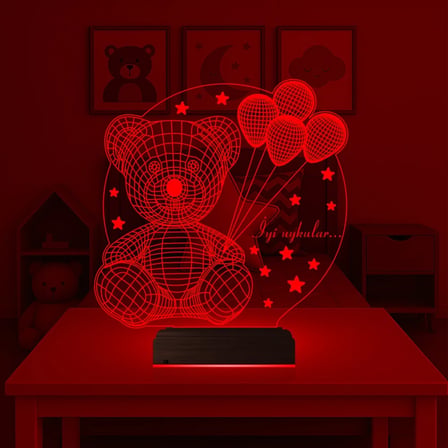 Ayıcık Hediye Balon Kişiye Özel 3D Lamba - Masa Gece Lambası