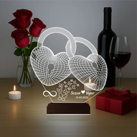 Kalp Sevgiliye Hediye Kişiye Özel 3D Lamba - Masa Gece Lambası