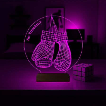 Box Boksör Boks Eldiveni Kişiye Özel 3D Lamba - Masa Gece Lambası