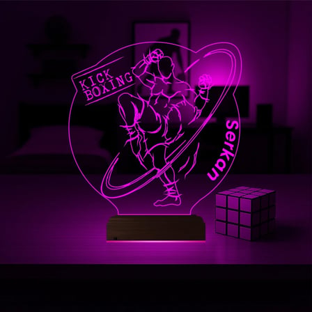 Kick Box Boksör Hediye Kişiye Özel 3D Lamba - Masa Gece Lambası