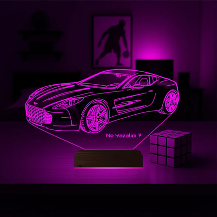 Spor Araba Aston Martin Tasarım Kişiye Özel 3D Lamba - Masa Gece Lambası