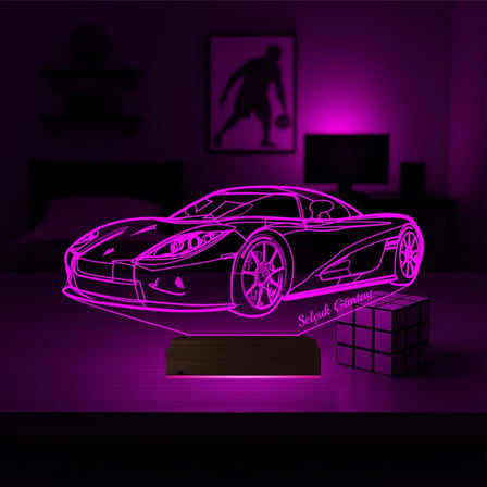 Spor Araba Ferrari Tasarım Kişiye Özel 3D Lamba - Masa Gece Lambası