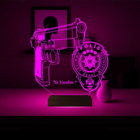 Polise Hediye Polis Logo Kişiye Özel 3D Lamba - Masa Gece Lambası