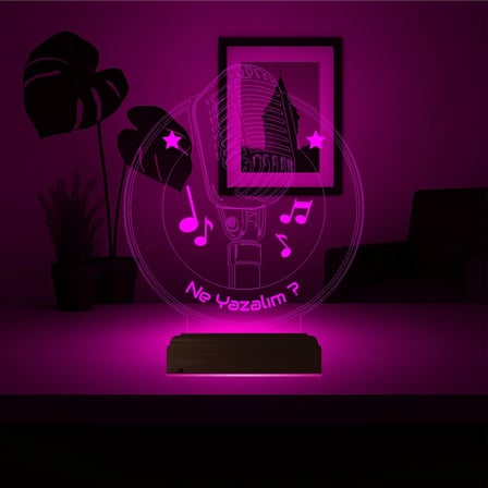 Müzik Nota Mikrofon Kişiye Özel 3D Lamba - Masa Gece Lambası