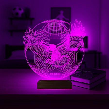 Kartal Futbol Topu Taraftar Kara Kartal Kişiye Özel 3D Lamba - Masa Gece Lambası