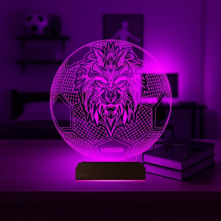 Aslan Futbol Topu Taraftar Cimbom Kişiye Özel 3D Lamba - Masa Gece Lambası