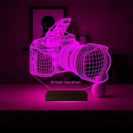 Fotoğraf Makinesi Fotoğrafçı Hediye Kişiye Özel 3D Lamba - Masa Gece Lambası