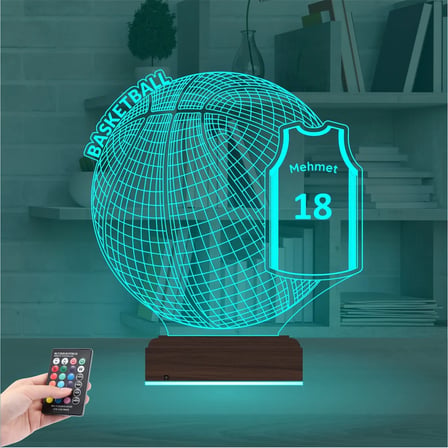 Basketbol Topu Forma Kişiye Özel 3D Lamba - Masa Gece Lambası