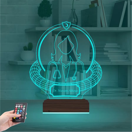 Doktor Hediye Tıp Kadın Kişiye Özel 3D Lamba - Masa Gece Lambası